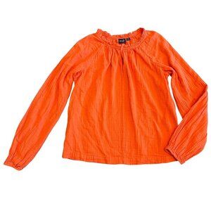 Gap Bright Orange Long Sleeve Shirt Top Blouse Comfy Gauze Crew Neck Size Small